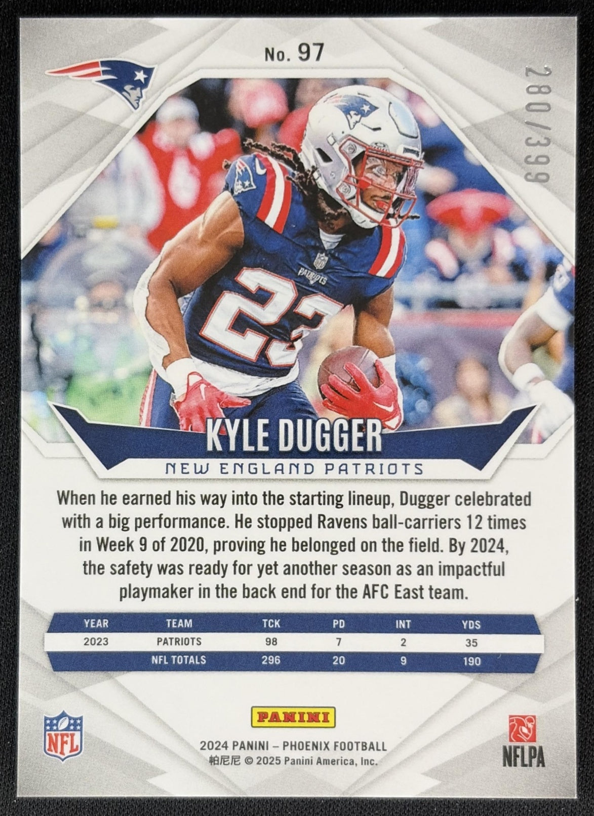 Kyle Dugger 2024 Panini Phoenix /399 Patriots Back