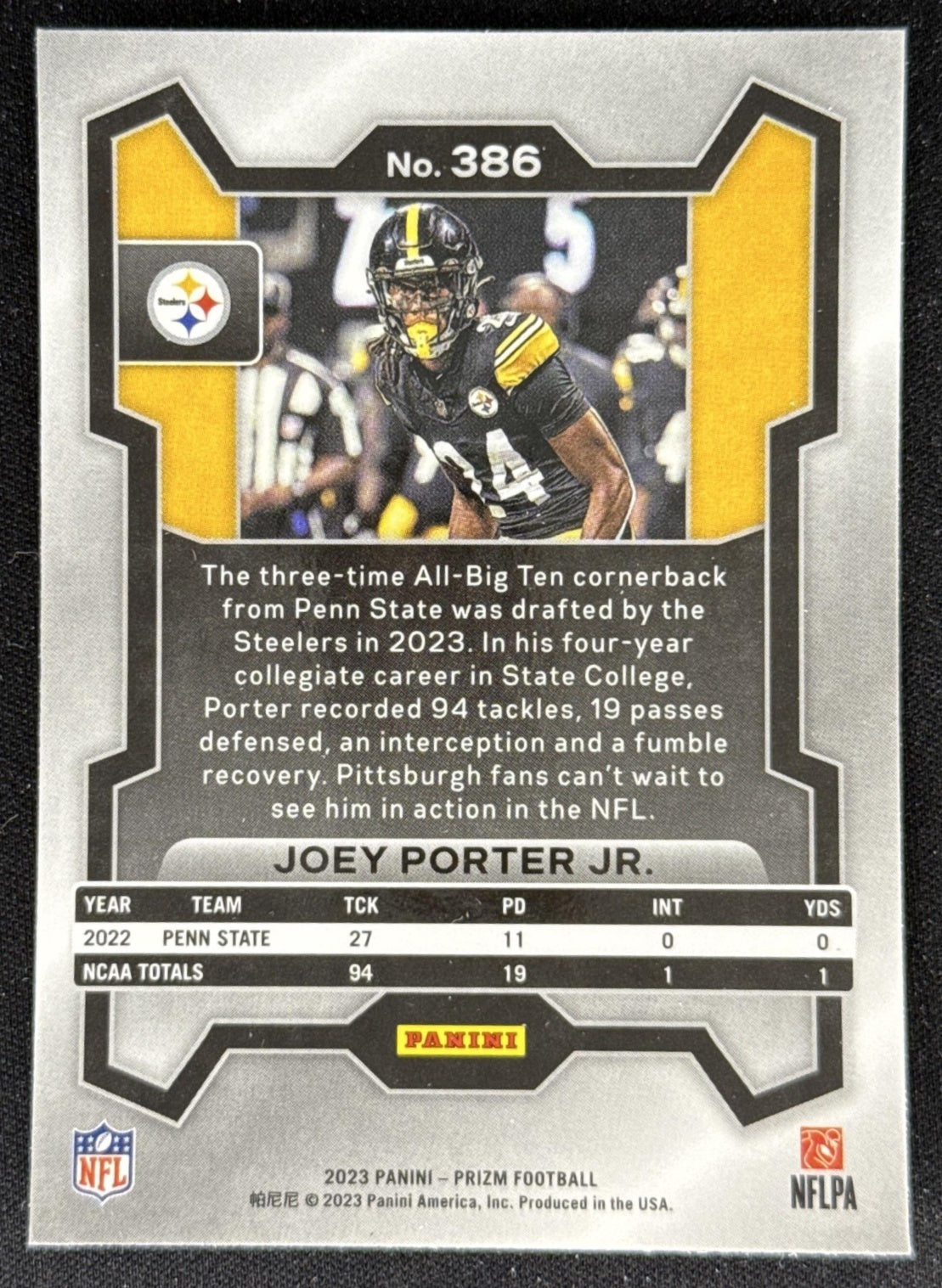 Joey Porter Jr. 2023 Panini Prizm Steelers Sports Trading Card