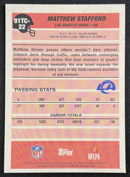 Matthew Stafford 2026 Topps 1991 Chrome Mojo Refractor Rams back