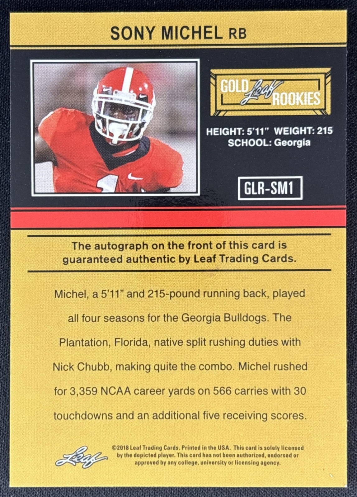 Sony Michel 2018 Leaf Draft Ultimate Auto /10 back