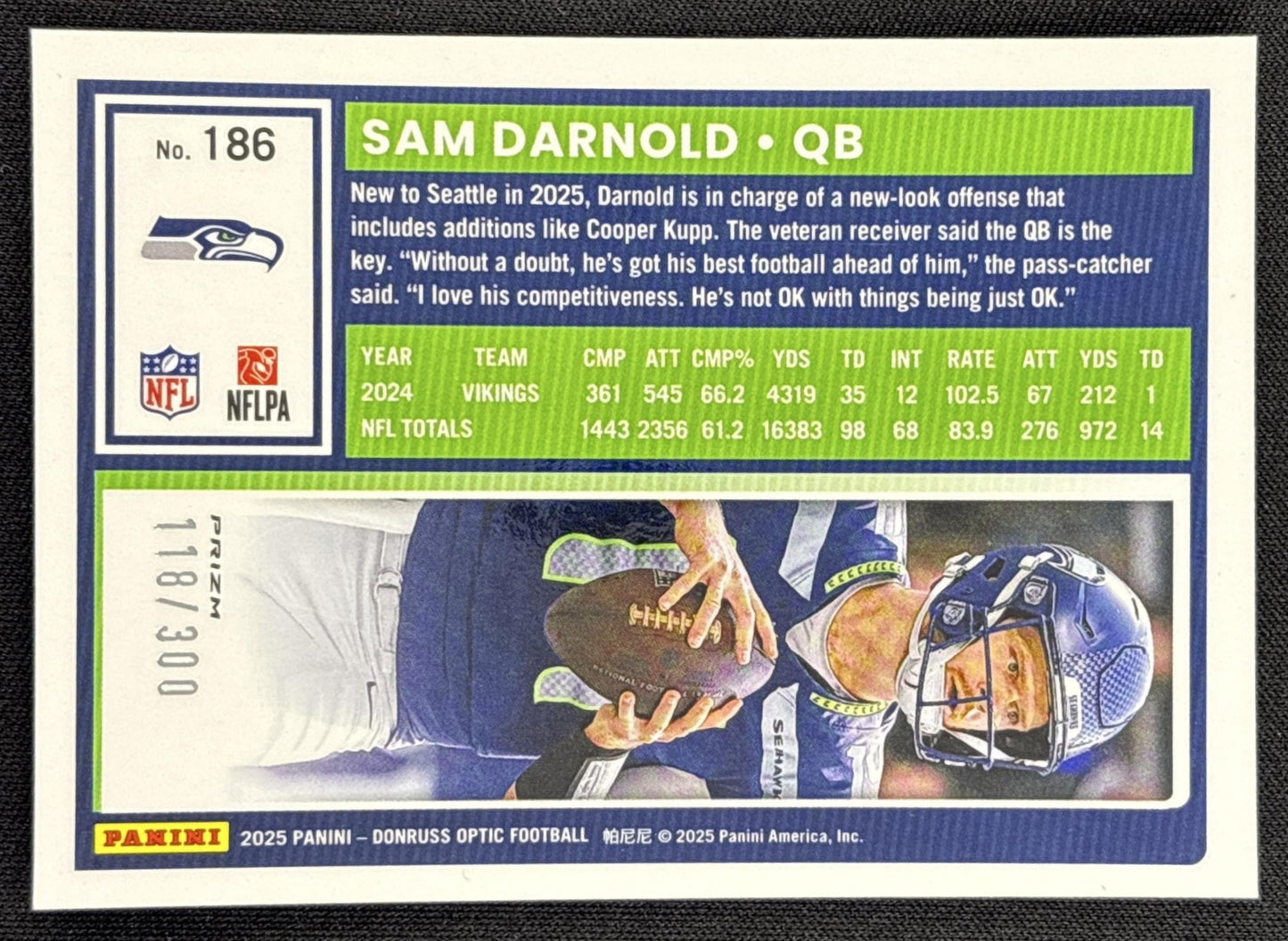 Sam Darnold 2025 Panini Donruss Optic Wave Prizm /300 Seahawks