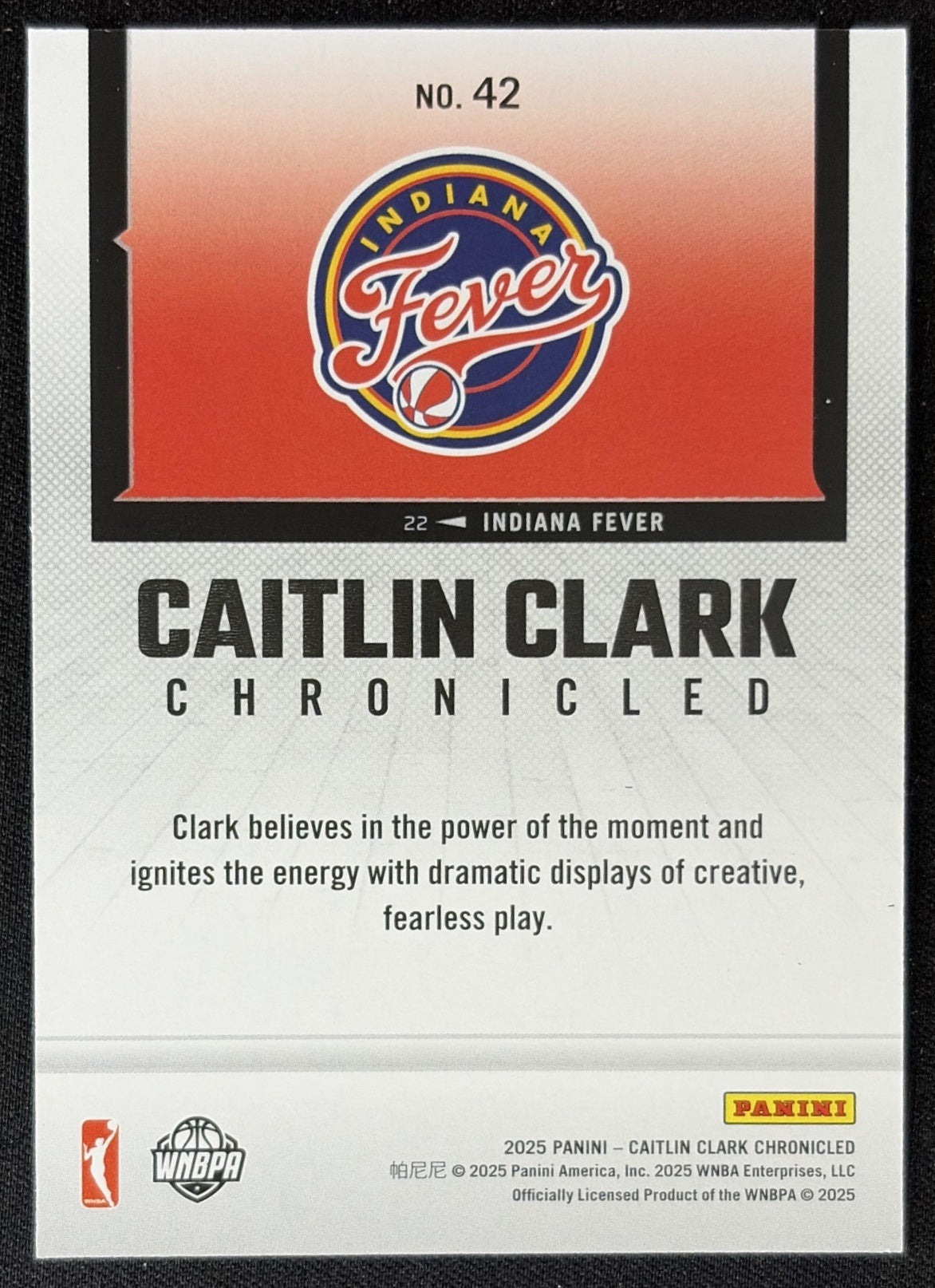 Caitlin Clark 2025 Panini Chronicled WNBA Holo Fever 42