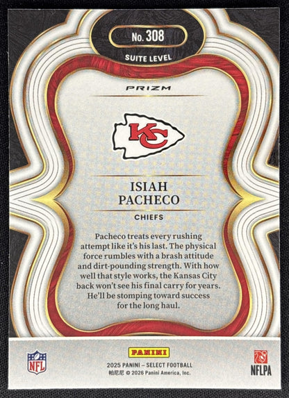 Isiah Pacheco 2025 Panini Select Suite Level Silver Prizm Chiefs back