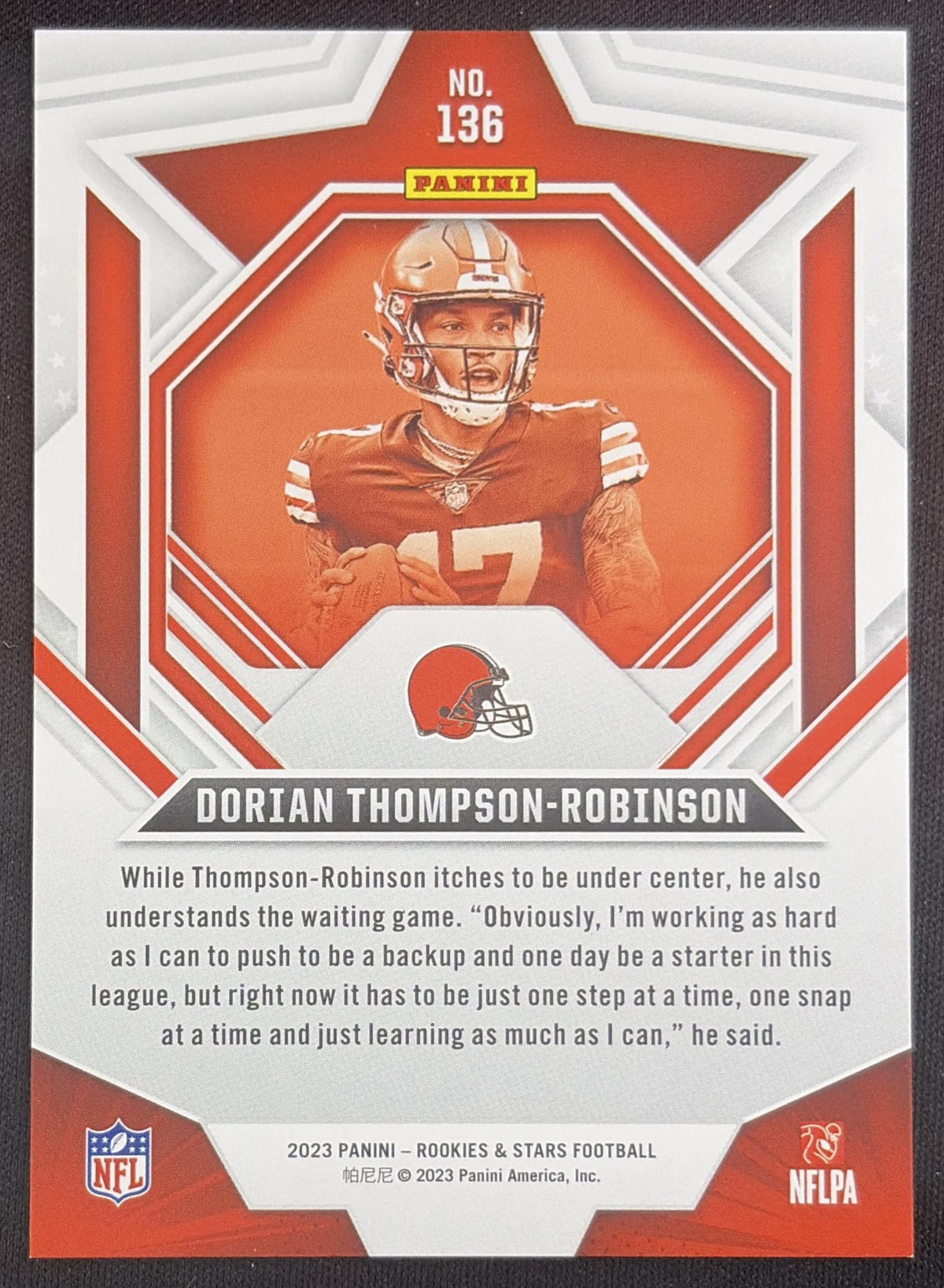 Dorian Thompson-Robinson 2023 Panini Rookies & Stars Red and Blue /40 Browns Sports Trading Card
