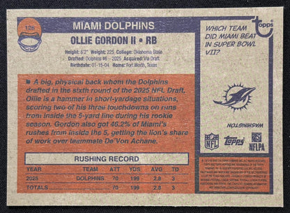 Ollie Gordon II 2026 Topps Heritage Chrome Aqua Sparkle Dolphins