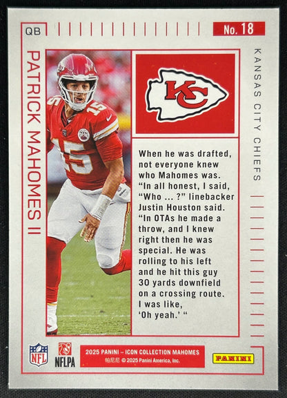 Patrick Mahomes II 2025 Icon Collection No.18 Chiefs Sports Trading Cards