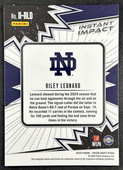 Riley Leonard 2025 Panini Prizm Draft Picks Instant Impact Fighting Irish Colts