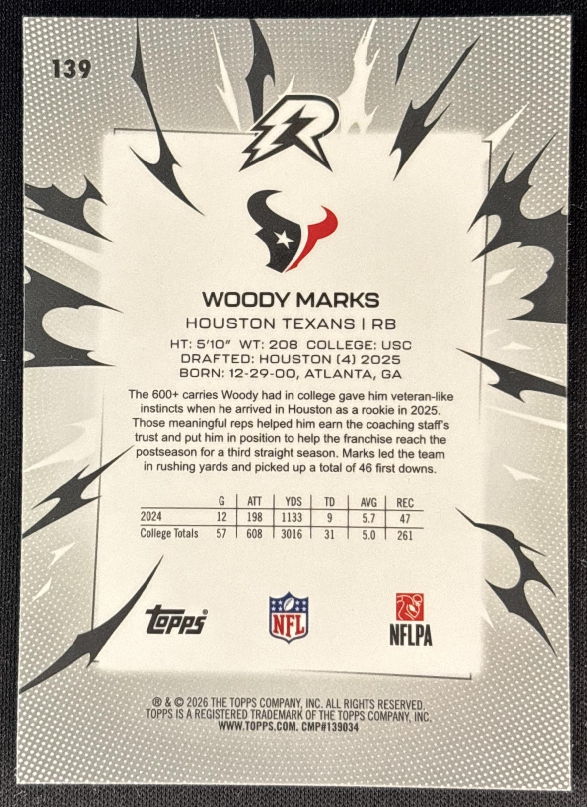 Woody Marks 2025 Topps Resurgence Texans Sports Trading Cards