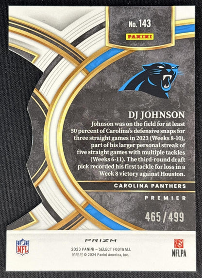DJ Johnson Select Premier Die Cut Green /499 Panthers Commanders back