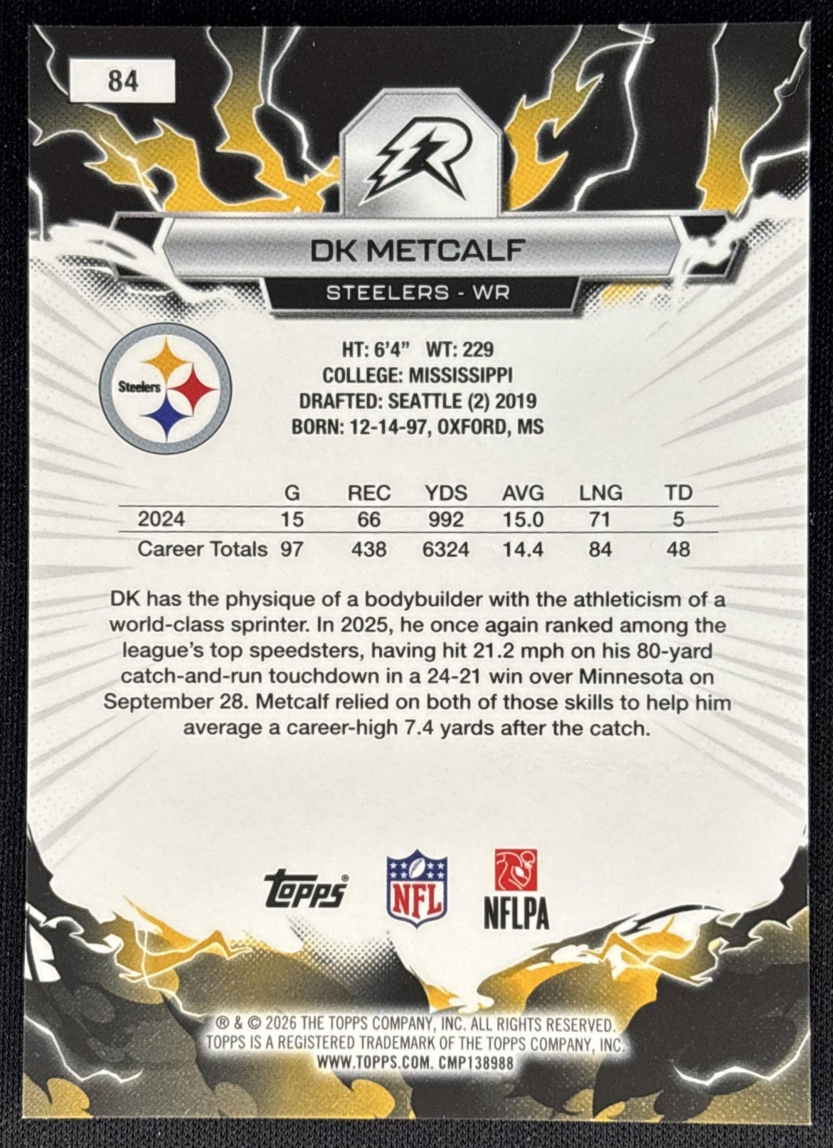 DK Metcalf 2025 Topps Resurgence Yellow Surge Refractor /225 Steelers