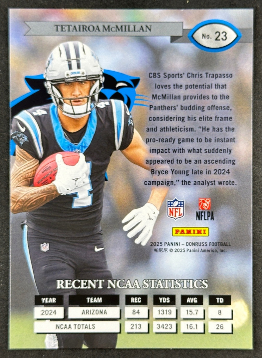 Tetairoa McMillan 2025 Donruss Retro 1995 Panthers Sports Trading Card