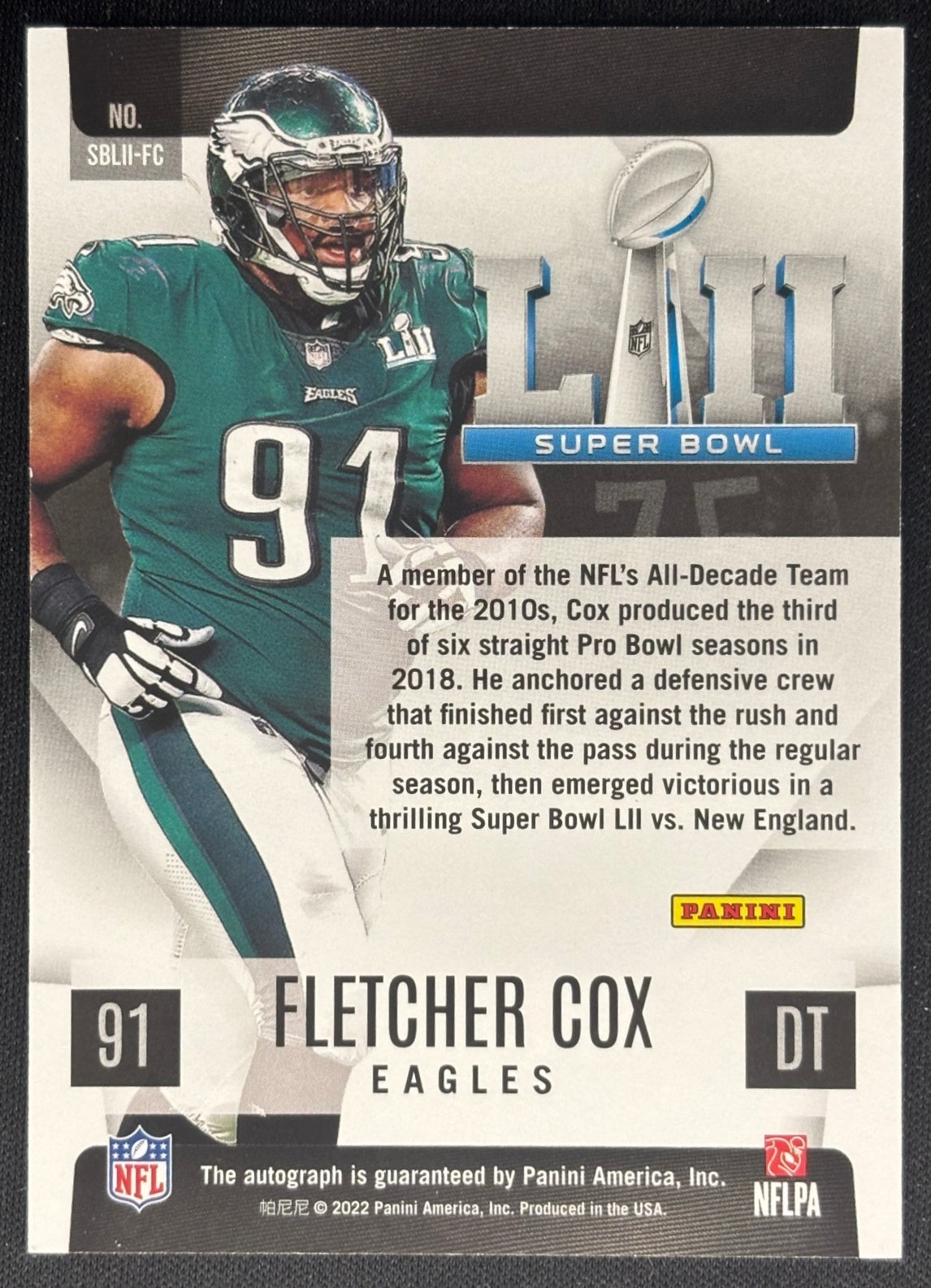 Fletcher Cox 2022 Select Super Bowl Signatures Eagles - Back