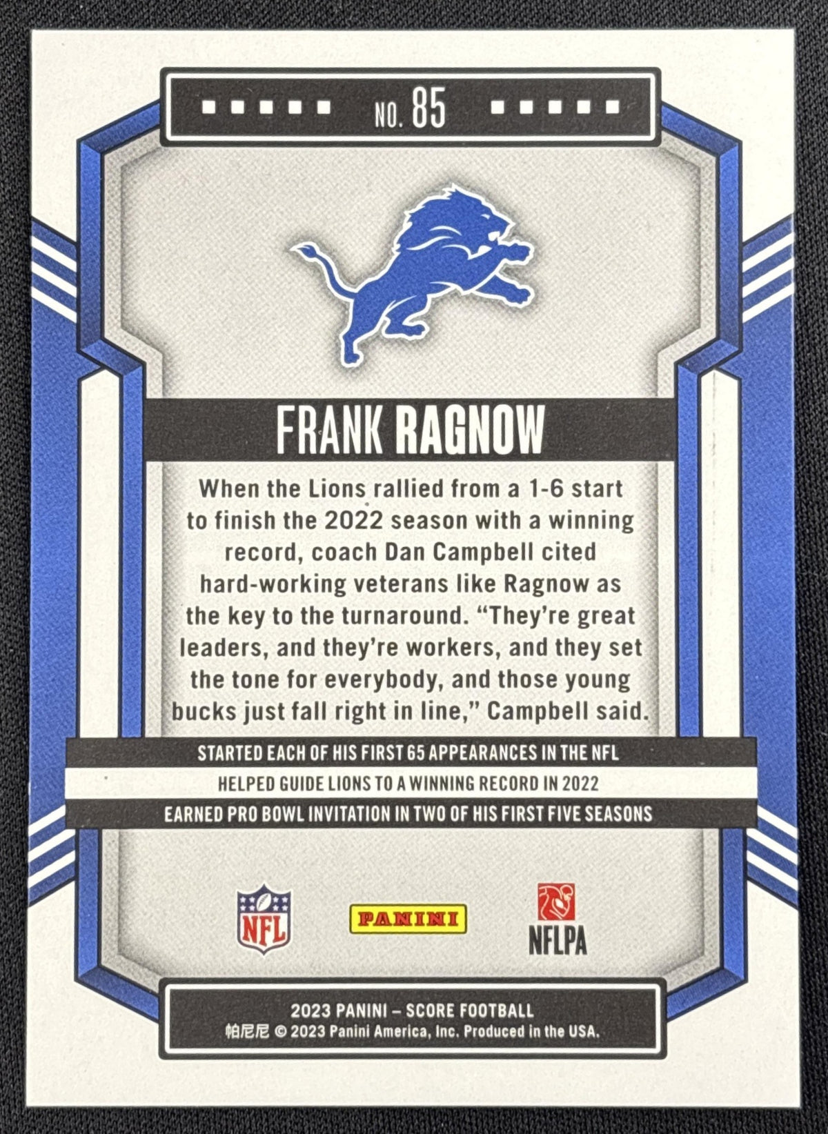 Frank Ragnow 2023 Panini Score Stars /299 Lions