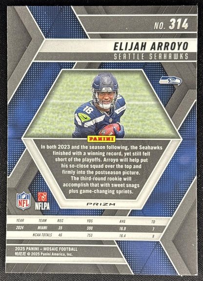 Elijah Arroyo 2025 Panini Mosaic Rookies Camo Pink Prizm Seahawks back