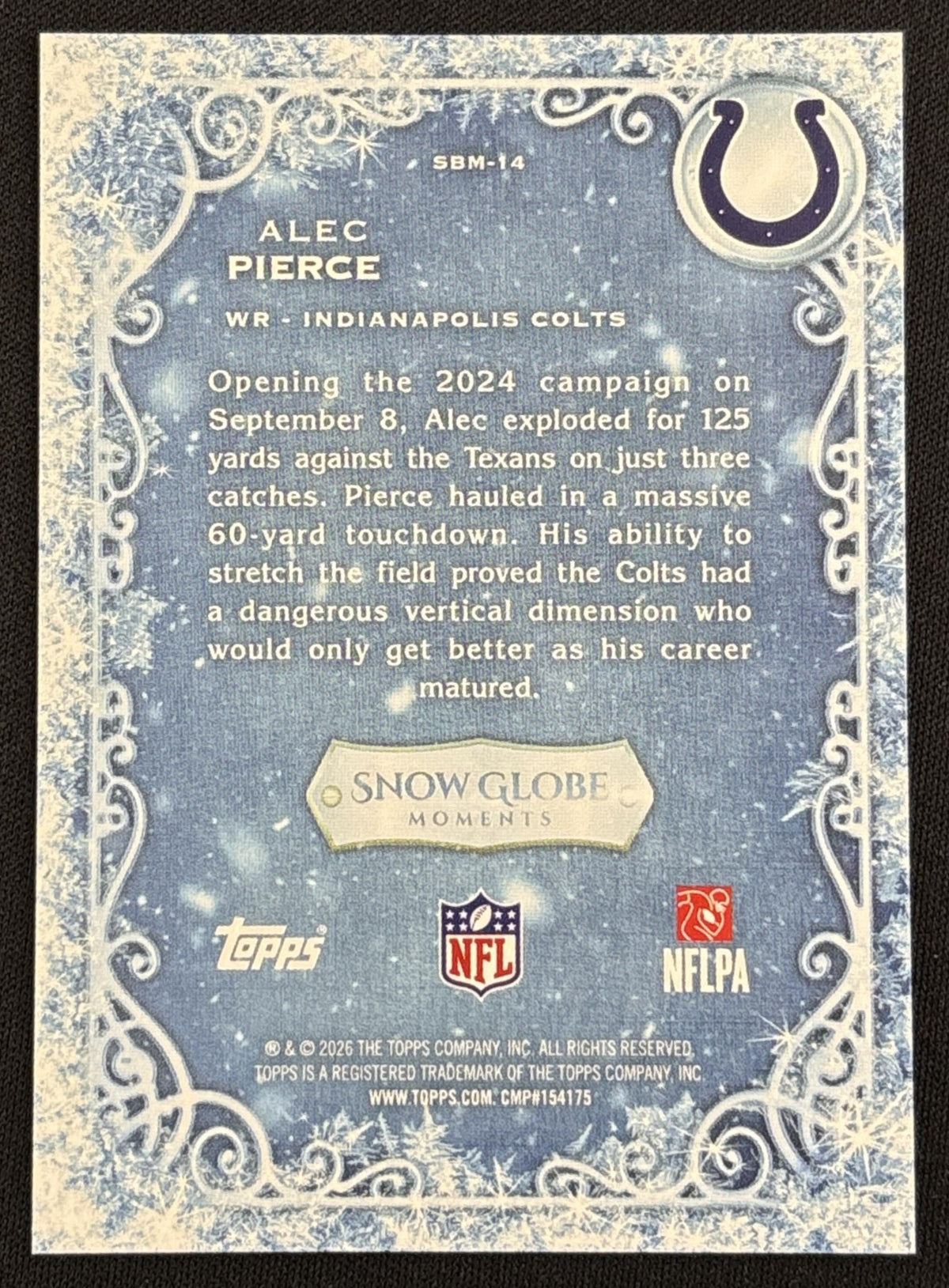 Alec Pierce 2026 Topps Holiday Snow Globe Moments Colts