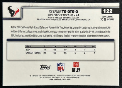 Henry To'oTo'o 2025 Topps Chrome Texans Sports Trading Cards