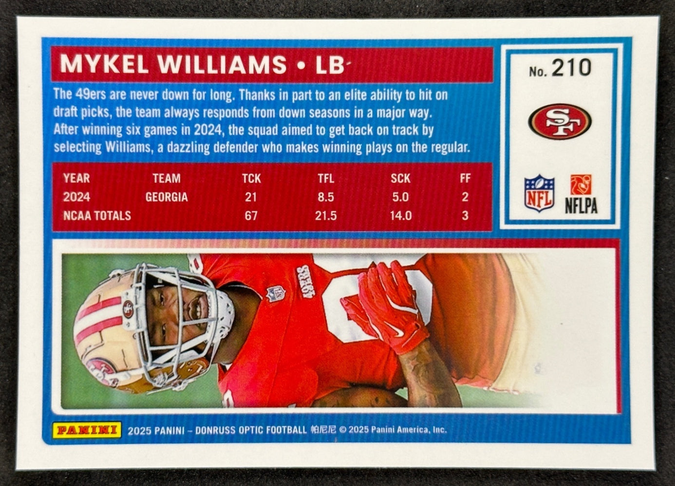 Mykel Williams 2025 Donruss Optic Rated Rookie 49ers Sports Trading Card
