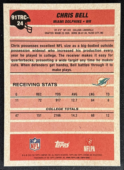 Chris Bell 2026 Topps 1991 Chrome Rookie Mojo Refractor Dolphins