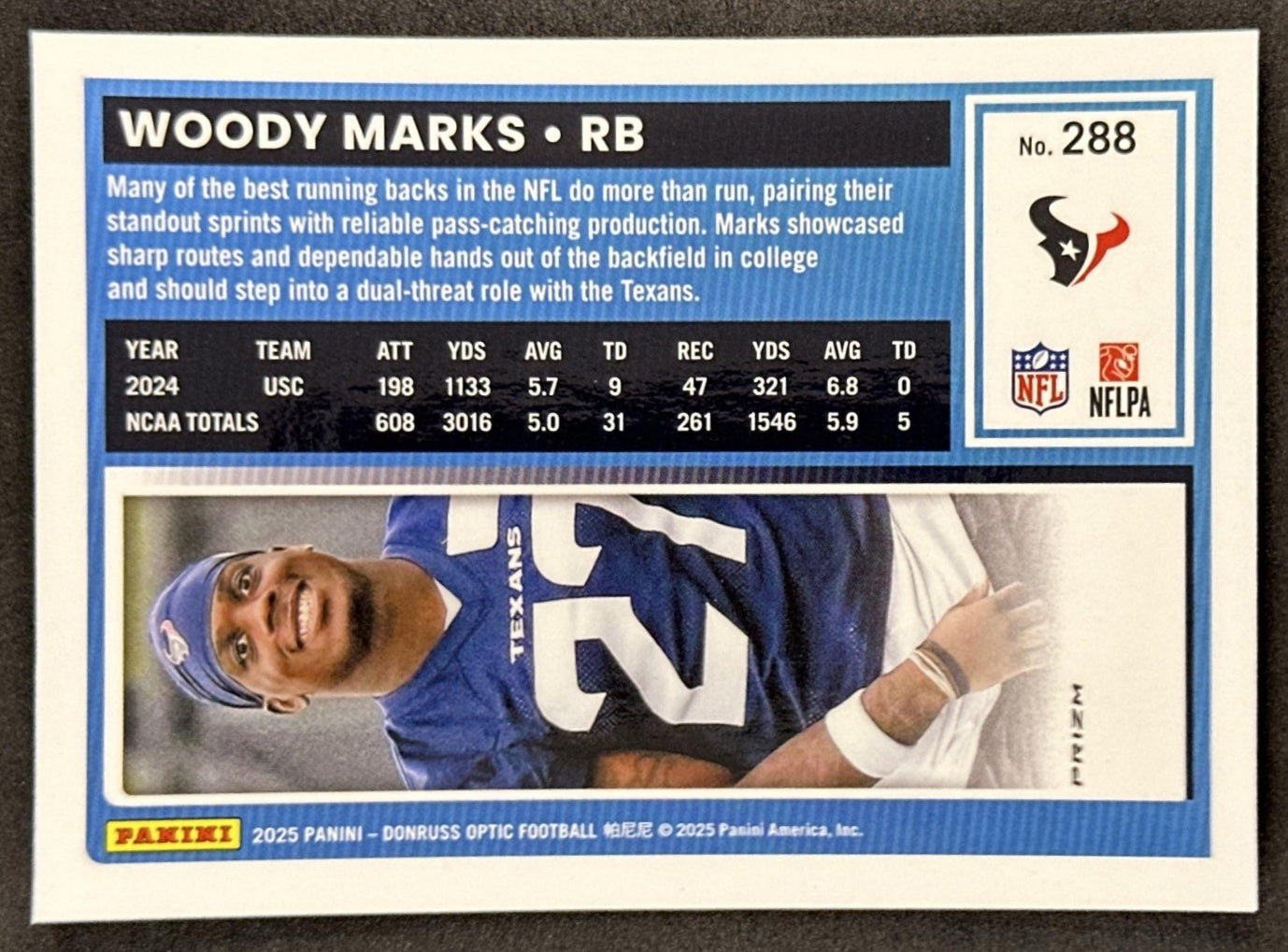 Woody Marks 2025 Panini Donruss Optic Rated Rookie Stars Prizm Texans Sports Trading Card