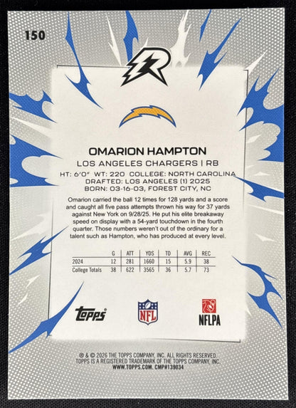 Omarion Hampton 2025 Topps Resurgence Chargers back