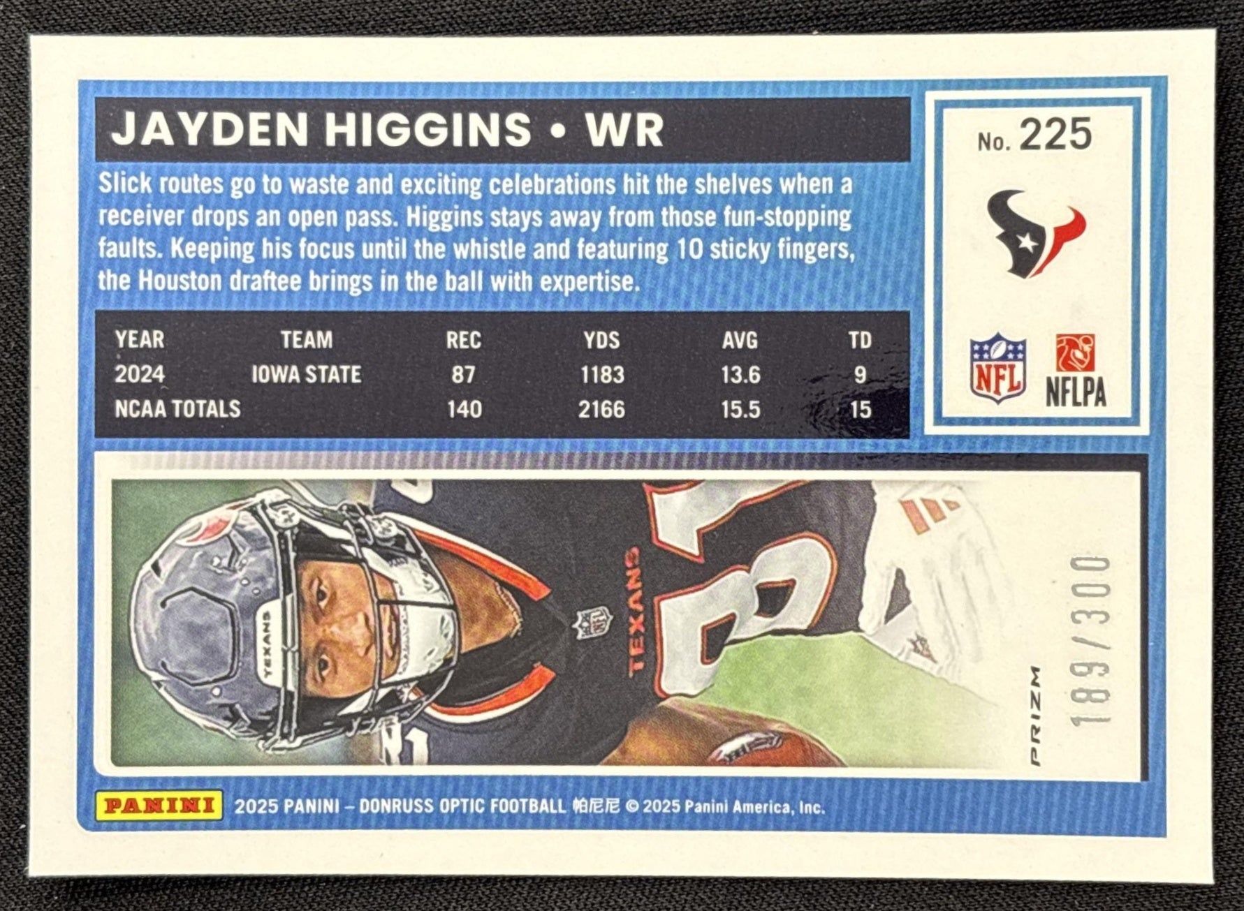 Jayden Higgins 2025 Panini Donruss Optic Rated Rookie Wave Prizm /300 Texans