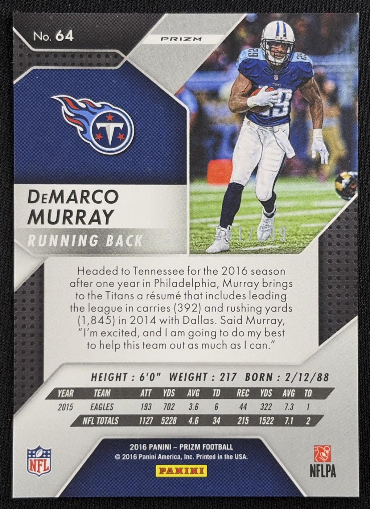 DeMarco Murray 2016 Panini Prizm Orange /299 Titans