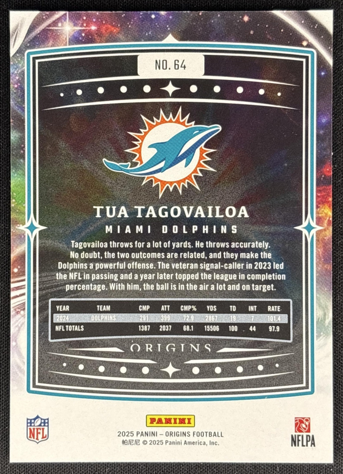 Tua Tagovailoa 2025 Panini Origins Dolphins back