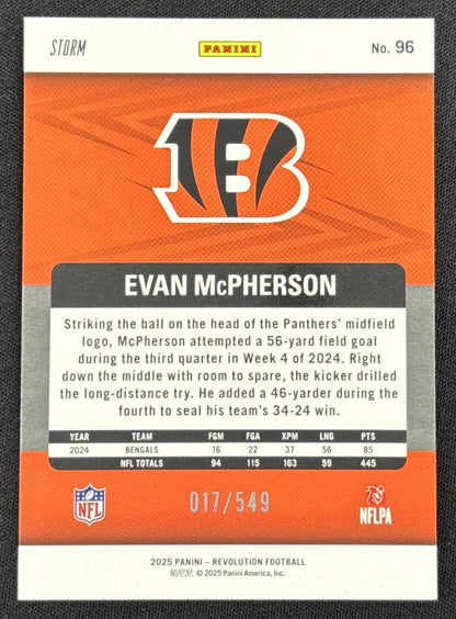 Evan McPherson 2025 Panini Revolution Blue Storm /549 Bengals