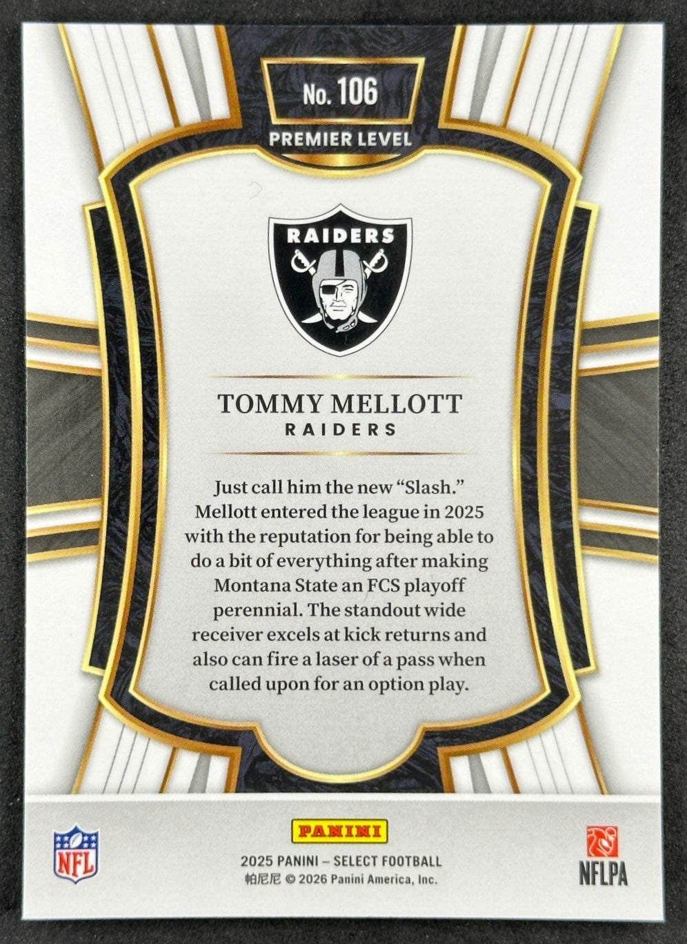 Tommy Mellott 2025 Select Premier Level Raiders Football Card