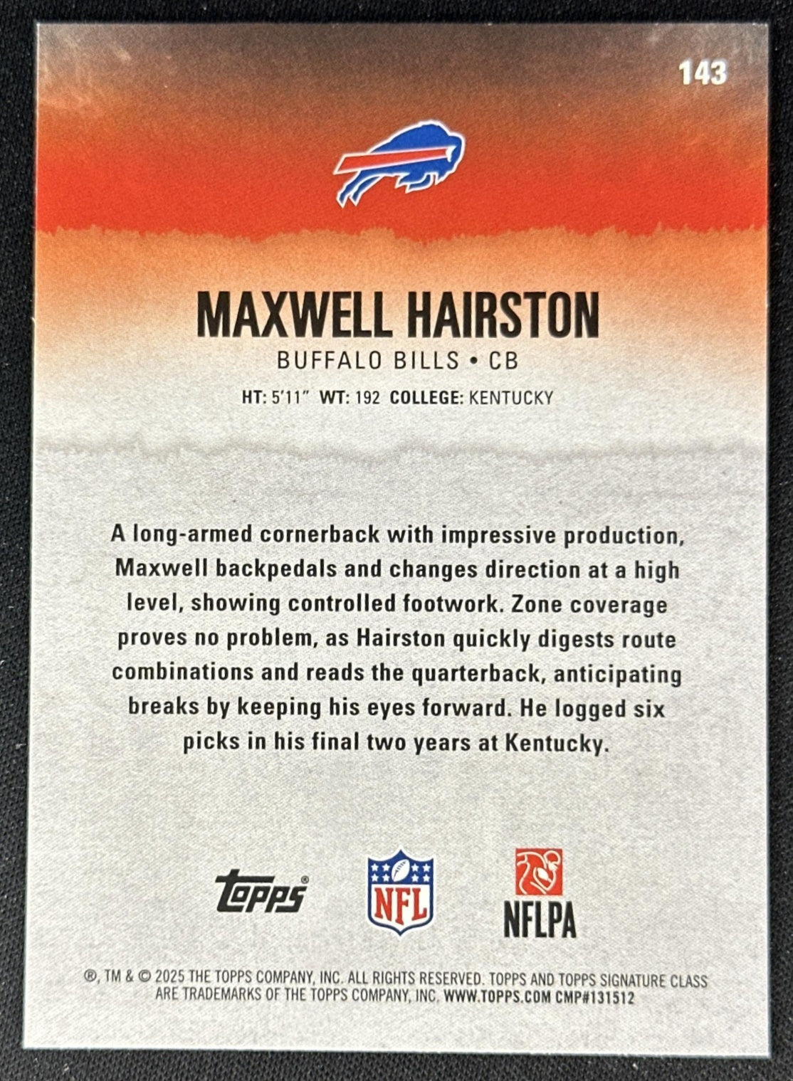 Maxwell Hairston 2025 Topps Signature Class Green & Purple Rookie Bills back