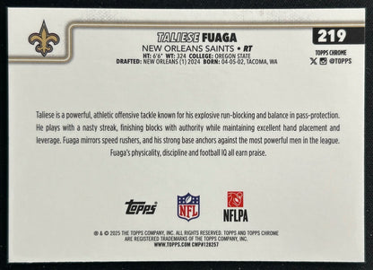 Taliese Fuaga 2025 Topps Chrome Saints Sports Trading Cards
