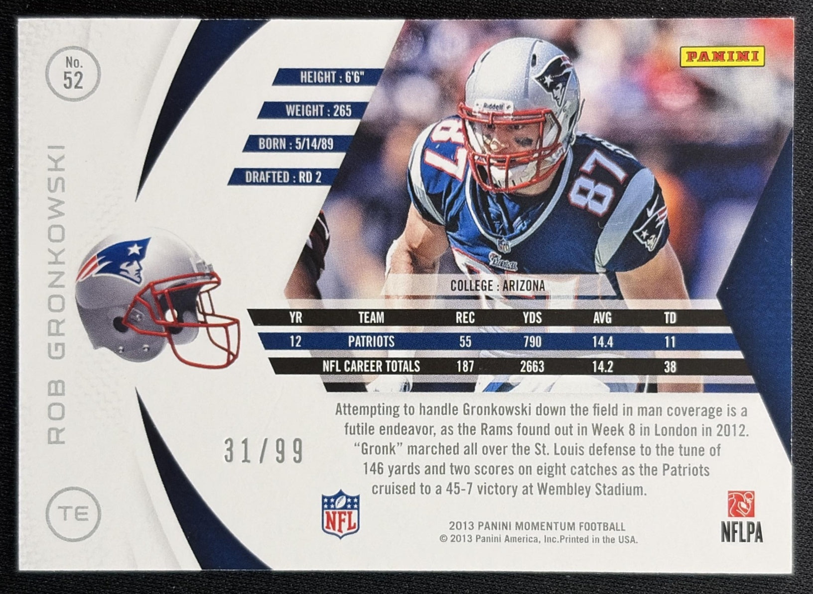 Rob Gronkowski 2012 Panini Momentum Gold /99 Patriots Sports Trading Cards