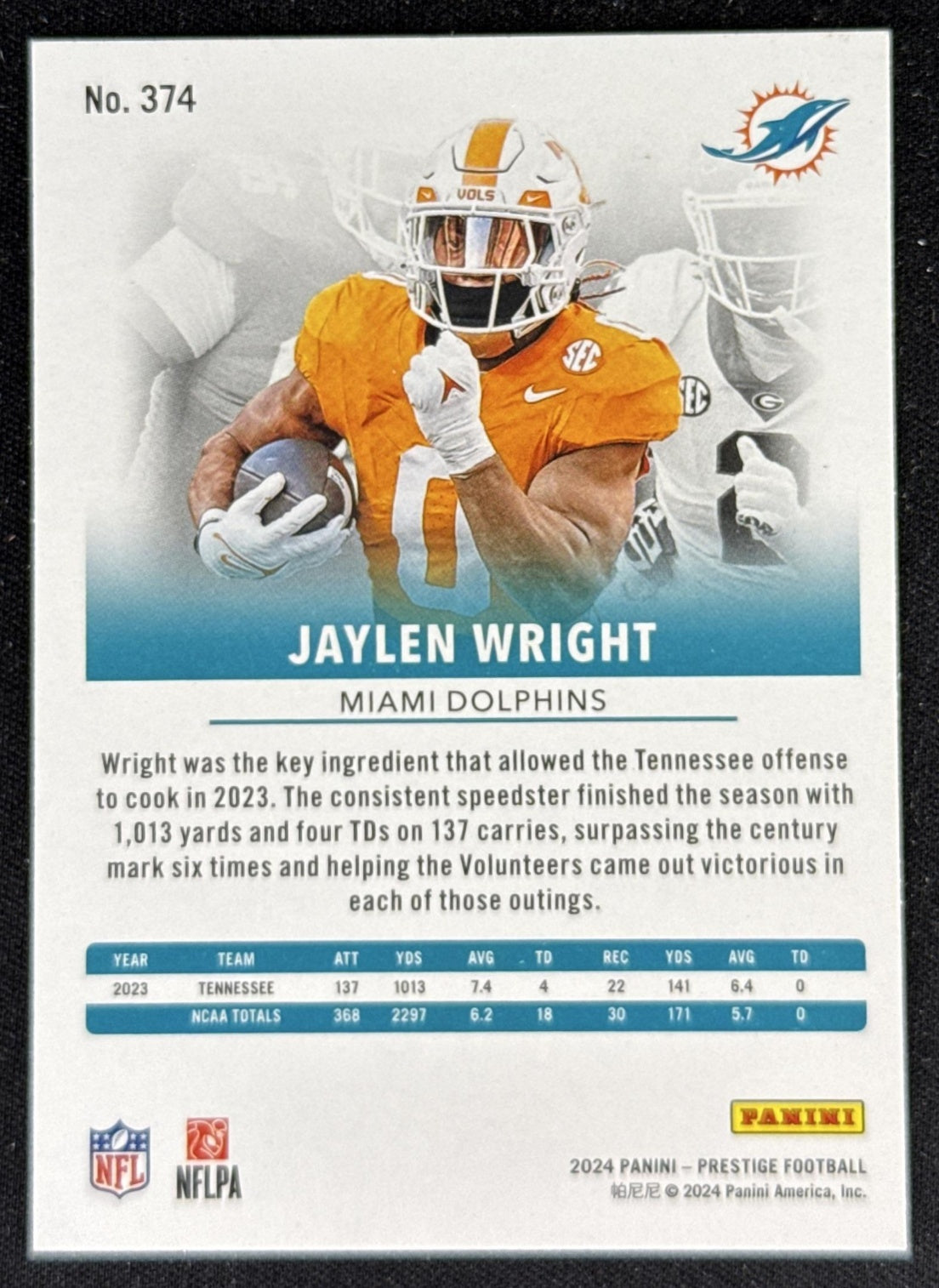 Jaylen Wright 2024 Panini Prestige Sunburst Xtra Points Dolphins Sports Trading Card
