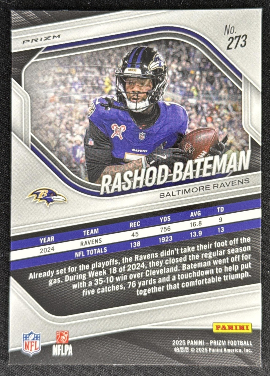 Rashod Bateman 2025 Panini Prizm Silver Ravens Sports Trading Card