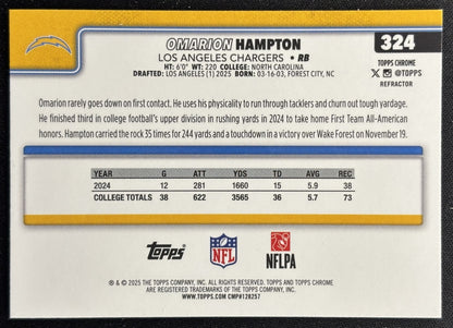 Omarion Hampton 2025 Topps Chrome Rookie Refractor Chargers