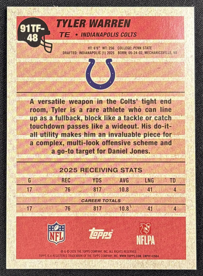 Tyler Warren 2026 Topps 1991 Crackle Foil Colts