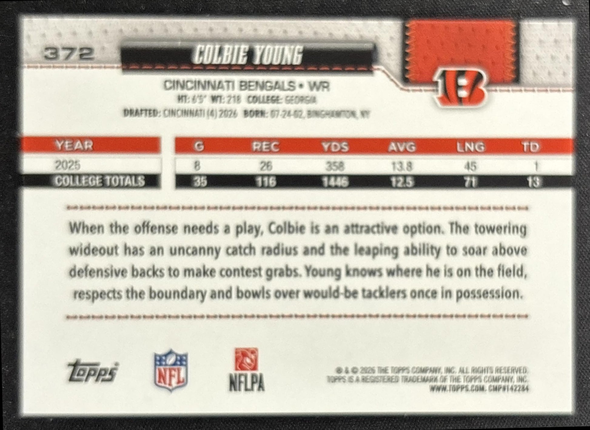 Colbie Young 2026 Topps Football Leather Foil Bengals
