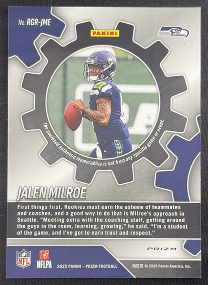 Jalen Milroe 2025 Panini Prizm Rookie Gear Neon Green Pulsar Seahawks