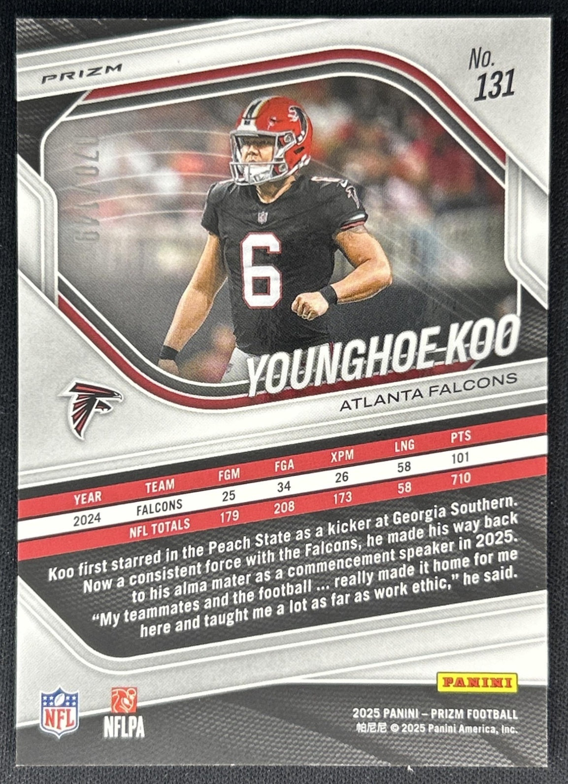Younghoe Koo 2025 Panini Prizm Red Wave /149 Falcons back