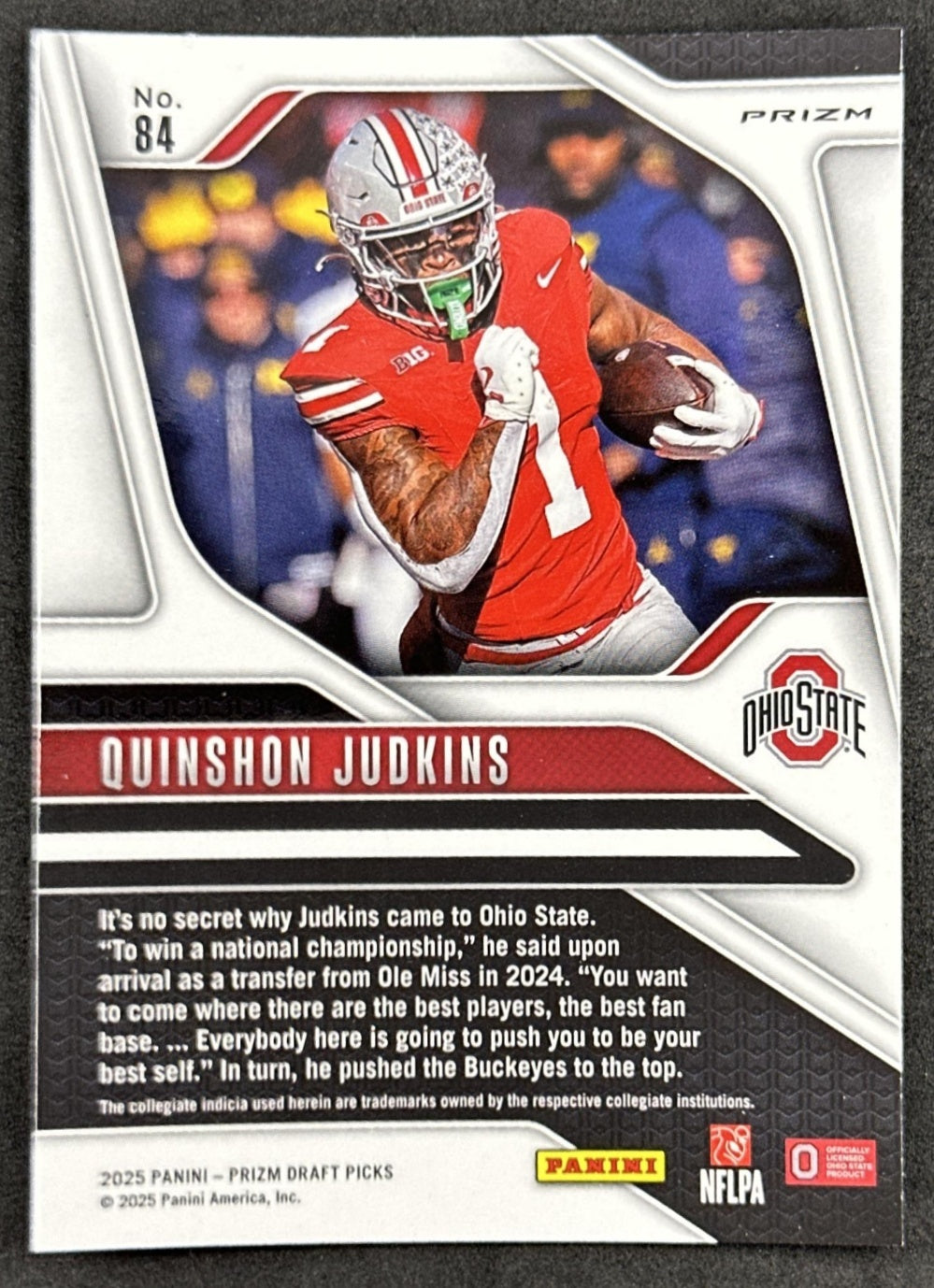 Quinshon Judkins 2025 Panini Prizm Draft Picks Red Ice Buckeyes Browns - Back