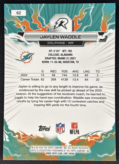 Jaylen Waddle 2025 Topps Resurgence Dolphins Miami Dolphins back