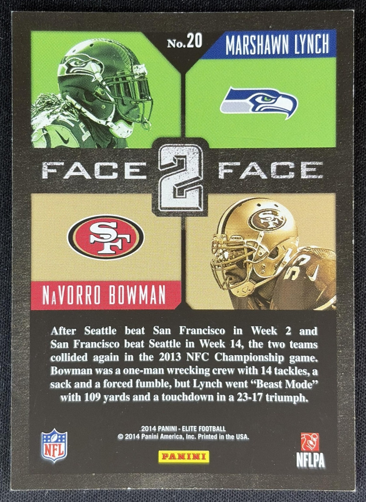 Marshawn Lynch Navorro Bowman 2014 Panini Elite Face 2 Silver - Back