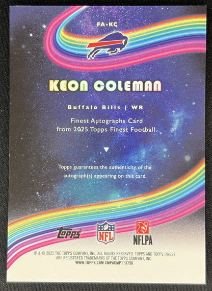 Keon Coleman 2025 Topps Finest Auto Blue Refractor /99 Bills back