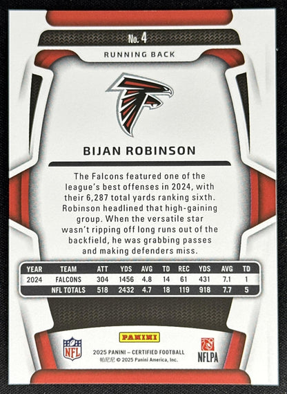 Bijan Robinson 2025 Panini Certified Mirror Purple /299 Falcons