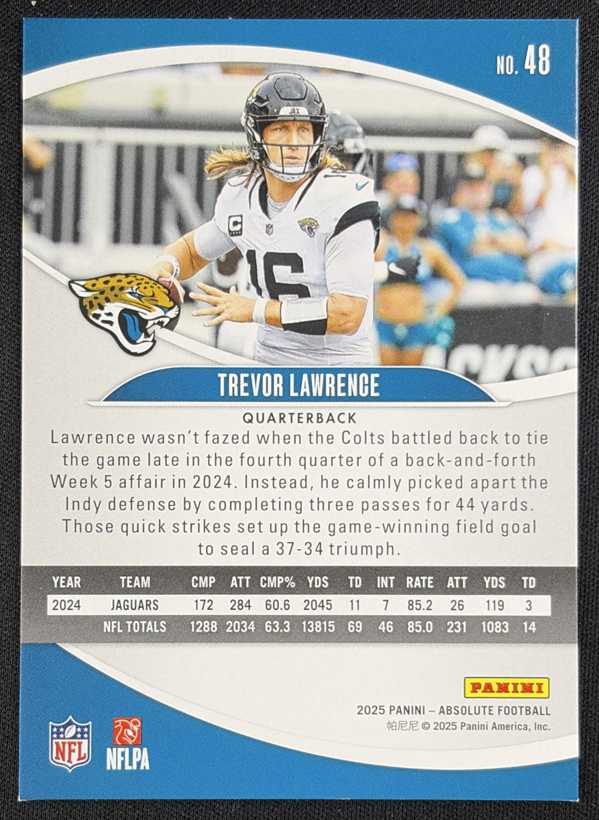 Trevor Lawrence 2025 Panini Absolute Blue Diamonds /425 Jaguars