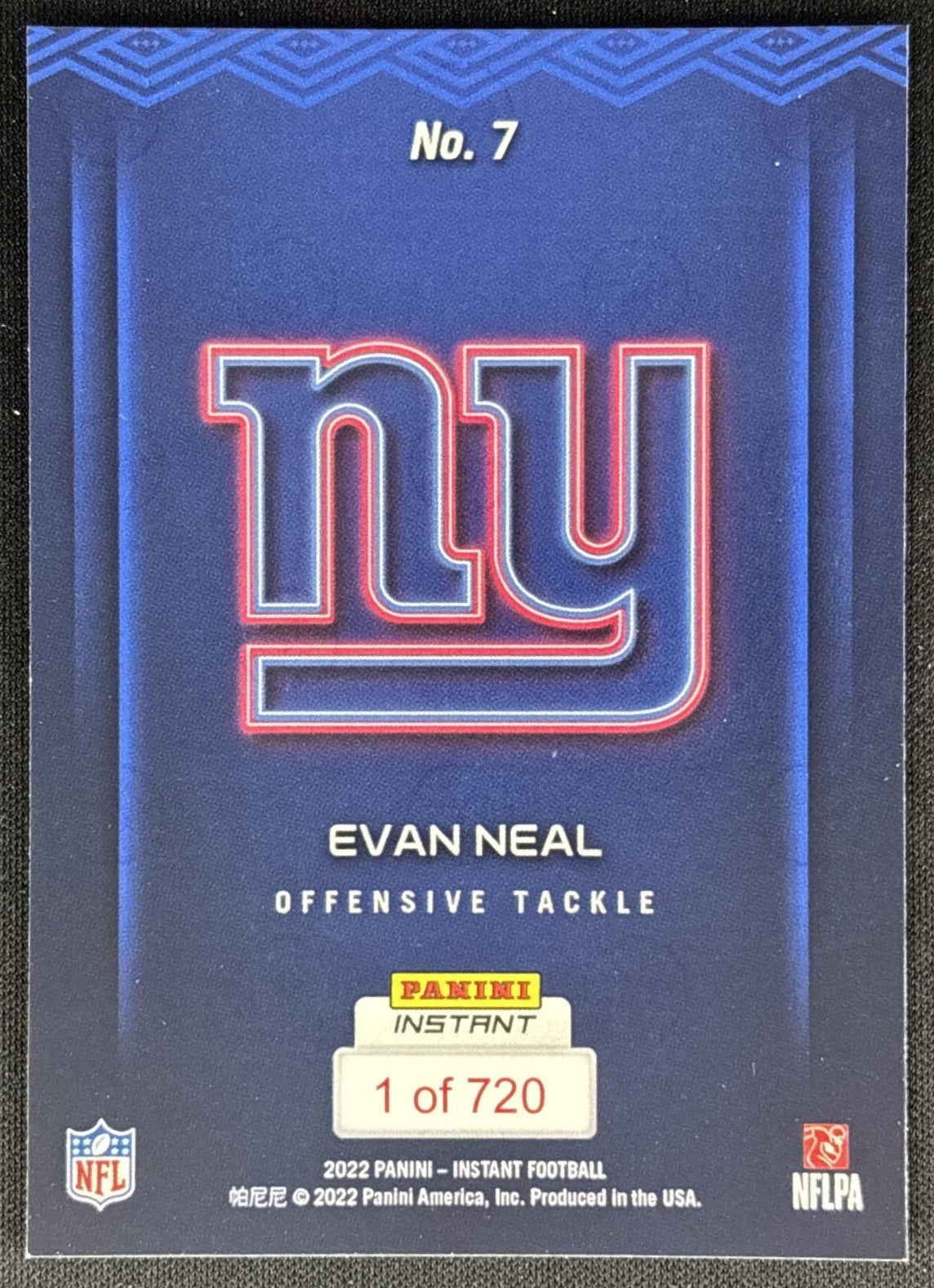 Evan Neal 2022 Panini Instant NFL Draft Night Giants Sports Trading Cards
