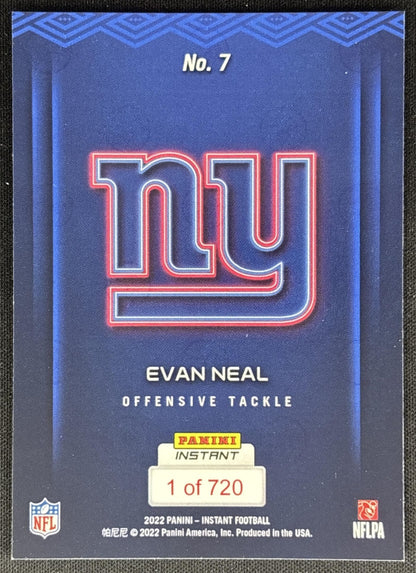 Evan Neal 2022 Panini Instant NFL Draft Night Giants Sports Trading Cards