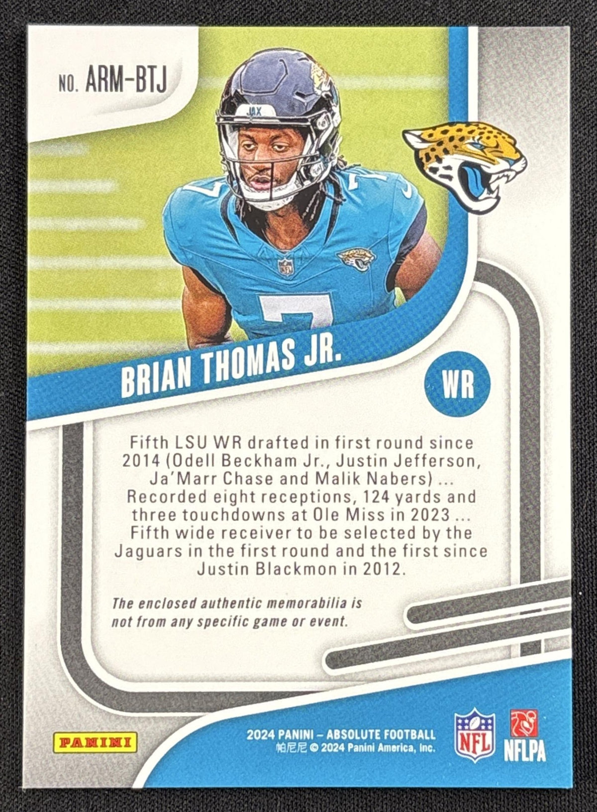Brian Thomas Jr. 2024 Panini Absolute Rookie Materials Jaguars