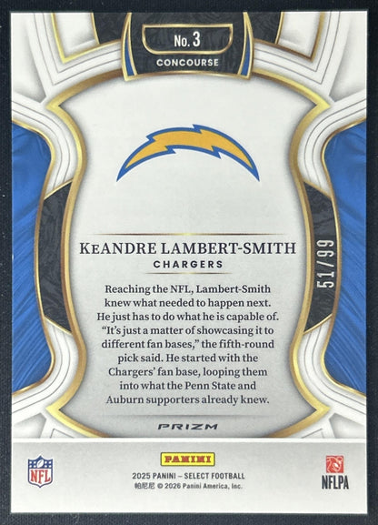 KeAndre Lambert-Smith 2025 Panini Select Concourse Red Prizm /99 Chargers back