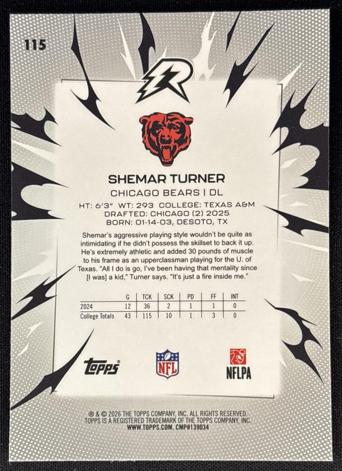 Shemar Turner 2025 Topps Resurgence Bears Sports Trading Cards